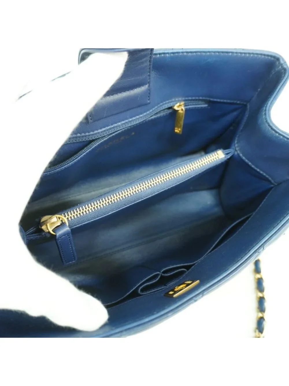 Chanel Shoulder Bag Quilted Lambskin Blue Gold